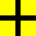 tiny black cross on yellow square